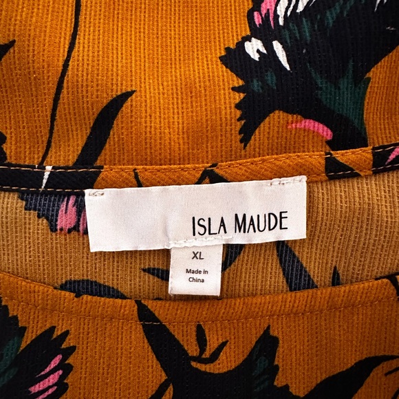 Anthropologie Isla Maude Mustard Brown Blouse Top Bell Sleeve Floral Size Large - Picture 3 of 3